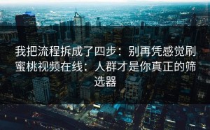 我把流程拆成了四步：别再凭感觉刷蜜桃视频在线：人群才是你真正的筛选器
