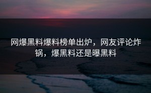 网爆黑料爆料榜单出炉，网友评论炸锅，爆黑料还是曝黑料