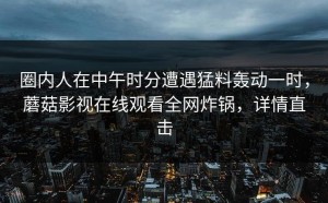 圈内人在中午时分遭遇猛料轰动一时，蘑菇影视在线观看全网炸锅，详情直击